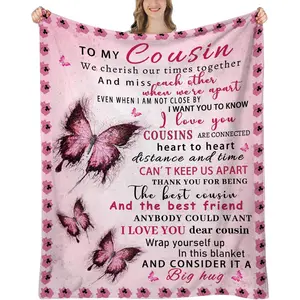Cousin Blanket Butterfly, 80"x60" - Cousin Gifts for Women, Birthday Gifts for Cousins Female, Cousins Gift for Birthday, Graduation, Christmas, Printed on One Side with a Plain White Back, Halloween Thanksgiving Christmas Gift