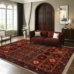Velvet + Soft Comfort European Persian Geometric Texture Pattern Printed Carpet, Home Decoration Carpet, Living Room Large Carpet Sofa Cushion Door Mat Coffee Table Mat Bedroom Carpet Bedside Carpet