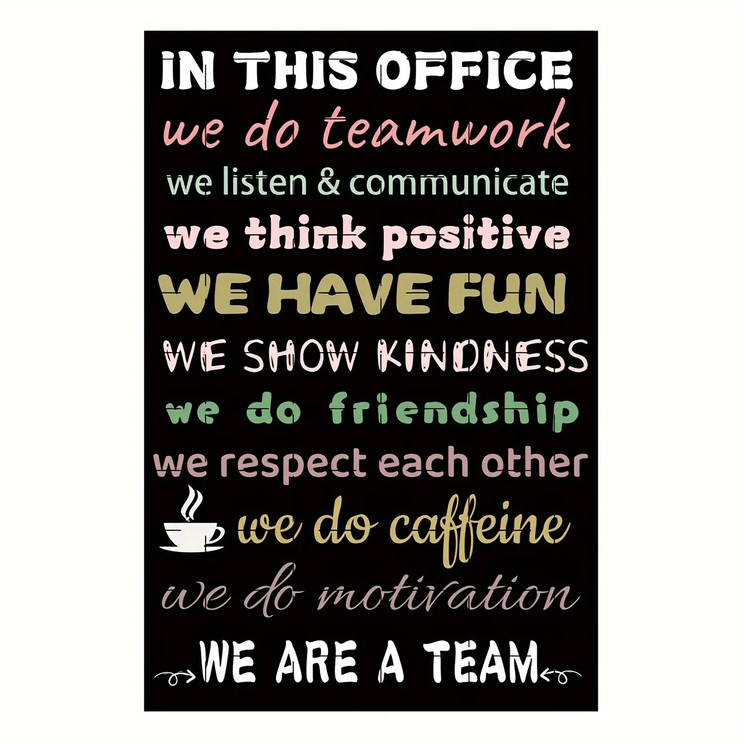 In this office we do teamwork inspirational metal painting art logo, iron wall listing, multi-functional front motto poster, suitable for home, bedroom, office decoration, pre-drilled, waterproof,Wall decor,Posters
