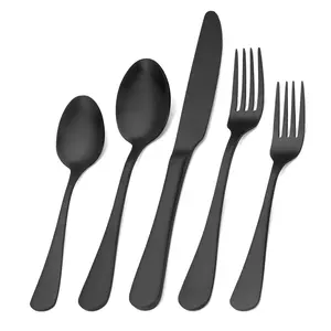 Matte Black Silverware Set, Satin Finish 20-Piece Stainless Steel Flatware Set,Kitchen Utensil Set Service for 4,Tableware Cutlery Set for Home and Restaurant, Dishwasher Safe Thick