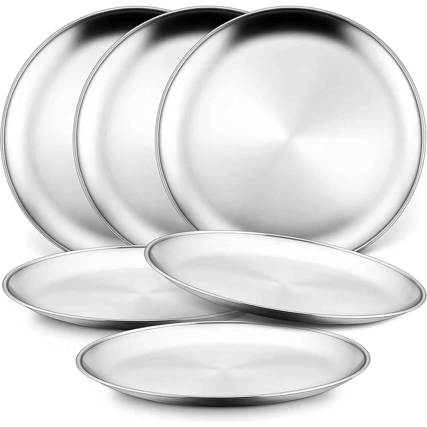 6-Piece 18/8 Stainless Steel Plates, Metal 304 Dinner Dishes for   , 9 Inch Feeding Serving Camping Plates, Reusable Dinnerware, Shatterproof & Non-, Dishwasher Safe