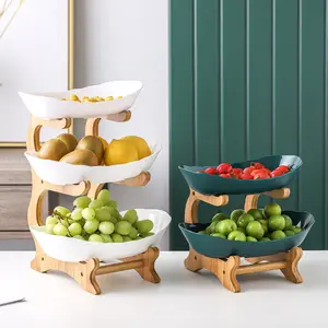 Tiered Fruit Serving Tray with Bamboo Storage Shelf | Home Kitchen & Dining Use | Fruit Plate & Snack Plate Decorative plate