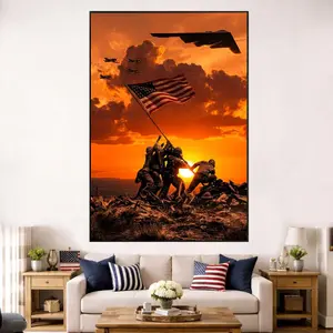 [NO FRAME] Iwo Jima Flag Raising Poster, USMC Semper Fi Veteran Patriot Wall Art, American Military Canvas Print, MAKE IN USA