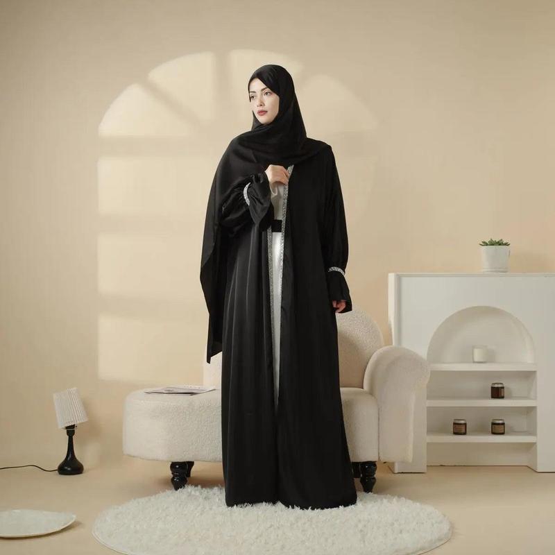 Modesty Muslim Chic Fit Maxi 4-Piece Set: Poet Sleeve Satin Abaya & hijab (MOA009) Formal