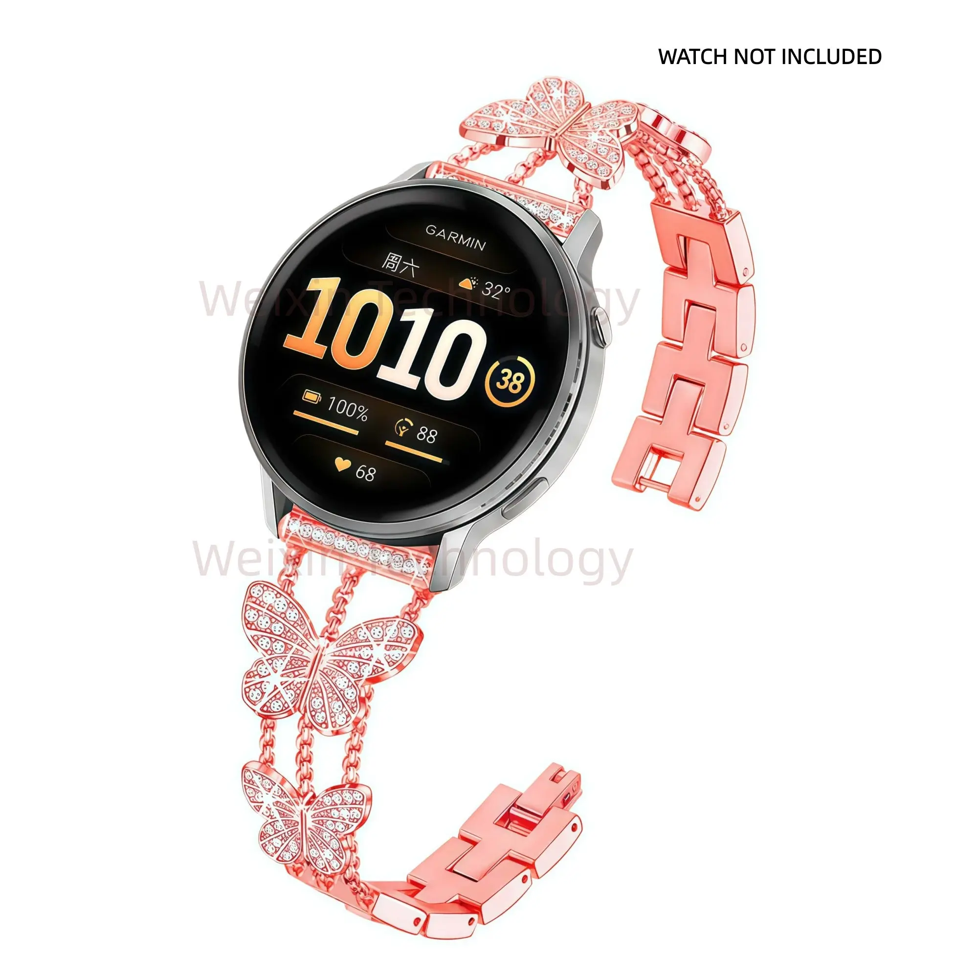 Metal strap, Smartwatch strap compatible Garmin Venu 4/ Vivoactive 4 45mm, Garmin Venu 3, Venu 2 45mm, Forerunner 255 46mm, 22mm Quick release stainless steel strap accessories, butterfly style diamond strap, women's strap, quick adjustable 1 piece