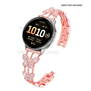 Metal strap, Smartwatch strap compatible Garmin Venu 4/ Vivoactive 4 45mm, Garmin Venu 3, Venu 2 45mm, Forerunner 255 46mm, 22mm Quick release stainless steel strap accessories, butterfly style diamond strap, women's strap, quick adjustable 1 piece