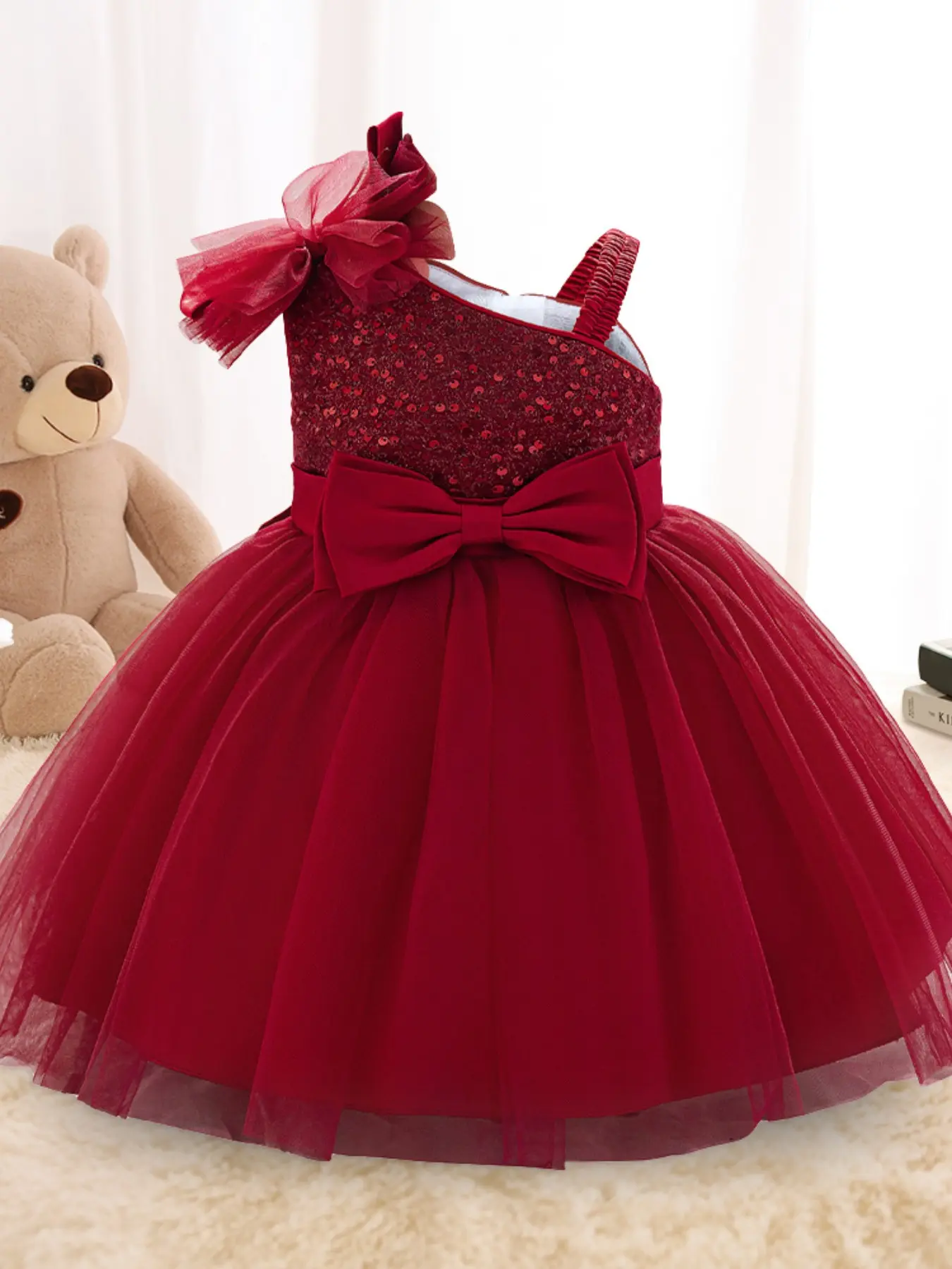 blue dress for baby girl Aline Velvet Sequin Tea Length Burgundy Prom Dress, Burgundy Homecoming Dress US 16 / Burgundy