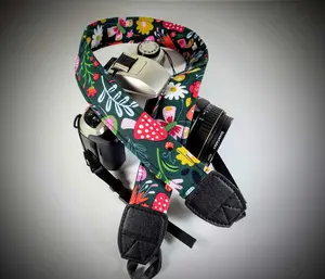 Funky Floral Camera Strap - Flowers and Mushrooms Double Padded Comfortable-DSLR
