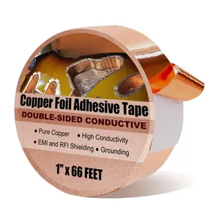Copper Foil Self-Adhesive Tape 1inch X 66 FT  Pure Copper Double-Sided Conductive for Guitar, Stained Glass Soldering, Slugs,EMI Shielding, Crafts DIY, Electrical Repairs and Grounding