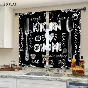 2pcs Rustic Farmhouse Blackout Curtains, Small Barn Fork and Spoon Wooden Board Retro Print Kitchen Decor, 28x40inch, Rod Pocket Design Short Drapes for Small Windows, Cafe, Shop, Kitchen, Bathroom Room Decor, Machine Washable