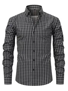 Classic Plaid Long Sleeve Button Shirt, Casual Comfortable Breathable Wrinkle-Resistant, Business Men, Students, Fashion Enthusiasts