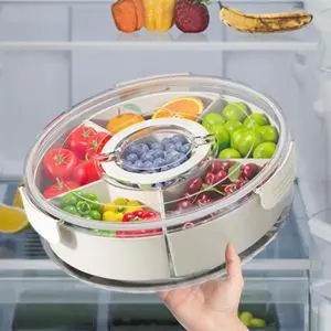 Snack Rotating Box,Sealed Rotating Deli Vegetable and Fruit Tray, Taco Night, Party, Multipurpose Food Organizer and Dip Use, Divided Tray with Lid and Handles,  Great Gift for Mom Container Kids Kitchen Portable