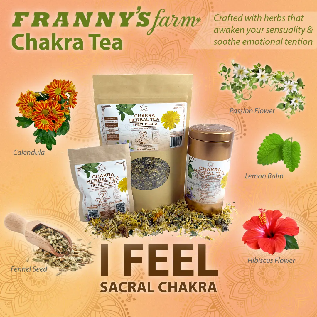 Franny’s Farm Chakra Tea "I FEEL" Sacral Chakra Blend Loose Leaf with Lemon Balm Calendula Hibiscus Passion Flower & Fennel Seed for Creativity Connection & Emotional Flow