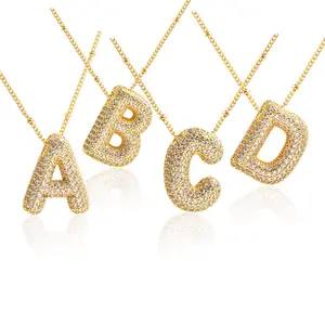 Trendy 26 Letter Jewelry Gold Plated Zircon Balloon Pendant Necklace Custom Initial Gift for Her Him