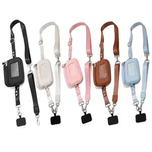 Clip and Go Strap for Phone with Wallet Crossbody, Phone Lanyard Adjustable and Detachable Wrist Strap, ID Window & Zipper Pocket Hands-Free Phone Strap for Women/Men