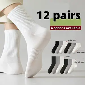 100% Cotton , Unisex, sneakers girl Spring/autumn Mid-length , Summer Thin Short , Versatile Sports , Black And White  woman  letter print ankle low-top   women high  athletic comfortable for men sock