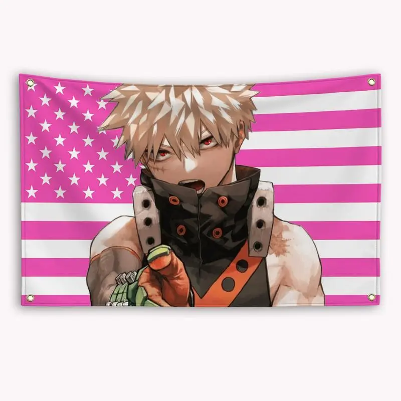 My Hero Academia Bakugou Katsuki American Flag Print Tapestry, Wall Hanging Tapestry for Home Room Decor, Classic Outdoor Garage Animal-Inspired Funny Wall Art