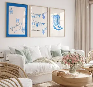 Trendy Coquette Blue Bows Print Trendy Coastal Cowgirl Western Dorm Room Bows Wall Art Set of 3 Funky Western Apartment Decor