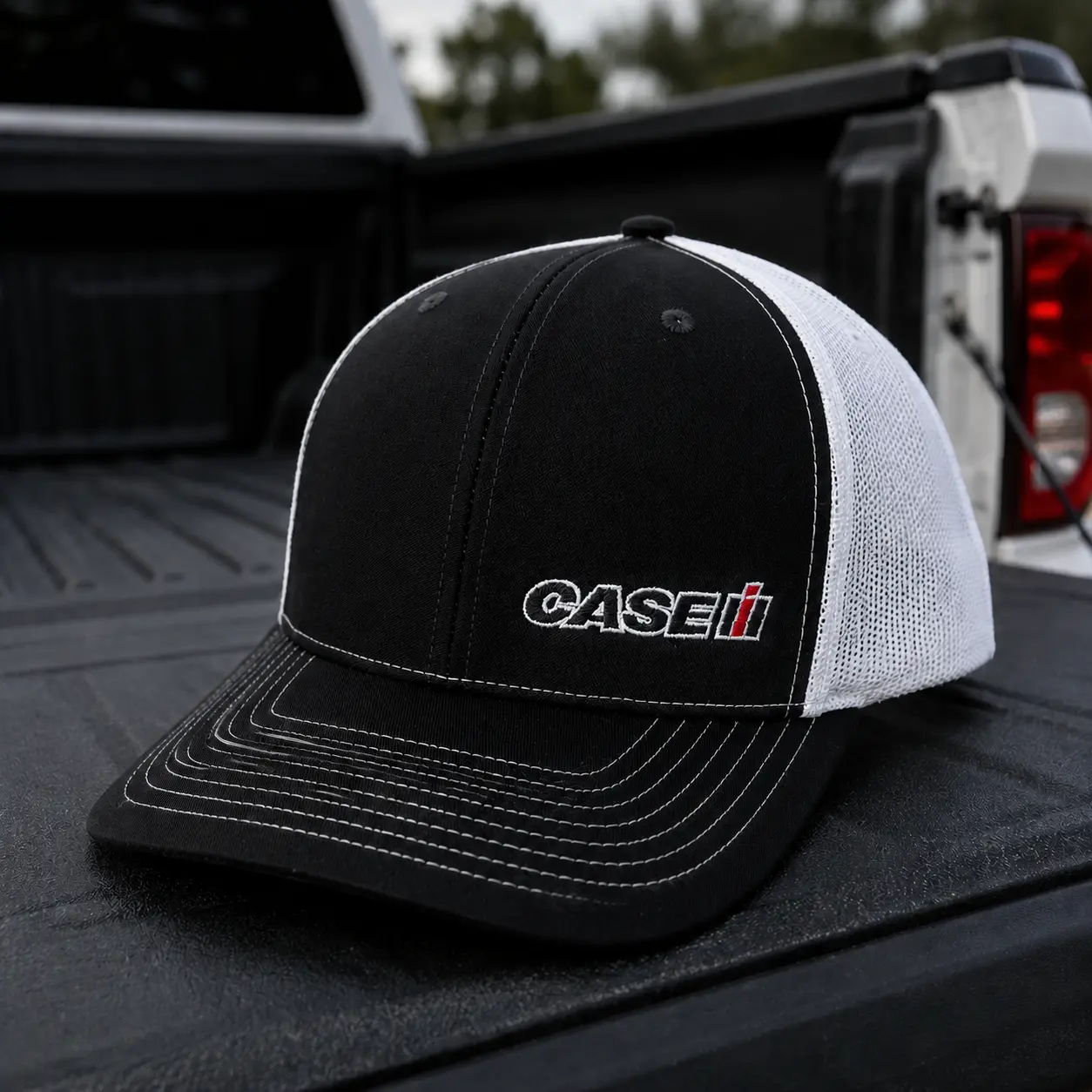 Case IH Black 7 Panel Trucker Hat, Mesh Back Snapback Cap, Classic Style Farm Hat, Embroidered Tractor Cap, Gift for Farmers