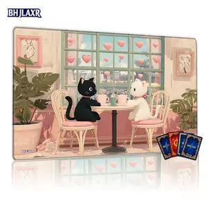 Cute Cats Pastel Room TCG MTG Playmat 12x24inch Non - Slip, Perfect for Family Gatherings Card Games, Ideal Gift for TCG Enthusiasts