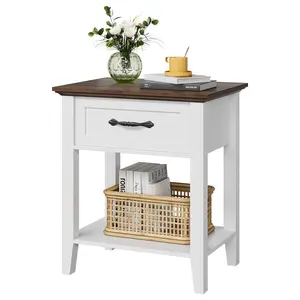 Garvee and Industrial Grey 2-Tier Side Tables with Storage Drawer and Open Shelf, Versatile for Living Room, Bedroom, or Dorm, Available in White and Grey, Easy Assembly, Multiple Units Option