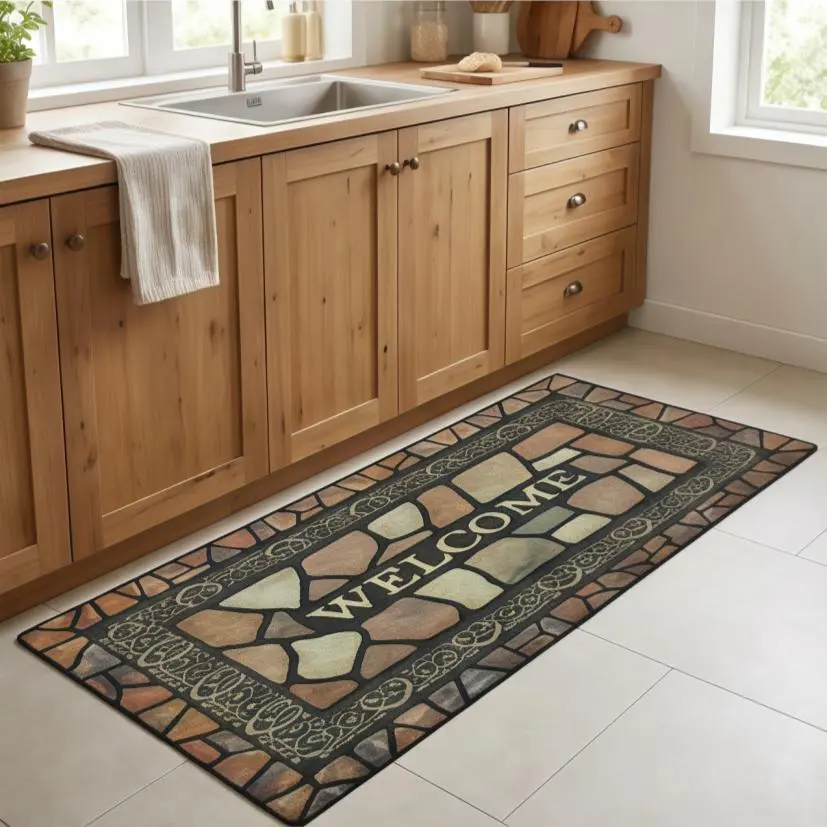 Flannel Fabric Tufted Rug - Non-Slip 2D Stone Pattern Indoor Floor Mat, Living Room Decor for Bedroom & Entrance, Indoor Use