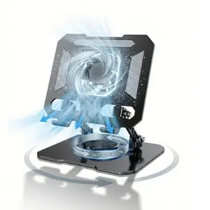Cooling Stand for iPad, Samsung and Android Tablet, 360 Rotation Tablet Cooler Stand Holder with Quiet USB Fan, Heavy Duty Carbon Steel Double Bracket, Black