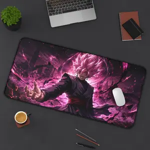 Dark Rose Anime Warrior Desk Mat | Pink Energy Battle Mousepad