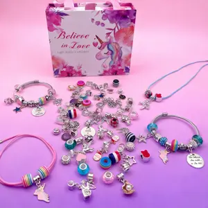 Dream Unicorn DIY Colorful Charms Bracelet Making Kit for Girl Necklaces Beads Pendants Kits Making Supplies Set Valentines Gifts for Girlfriend Beading Jewelry Making Crafts Unique Princess Theme Design with Exquisite Box for Birthday Special Holiday