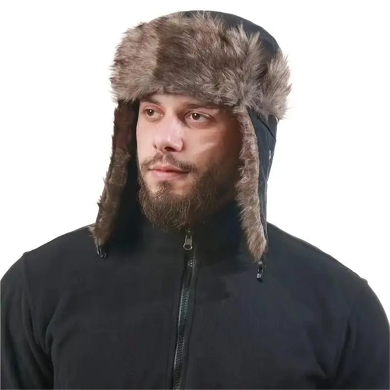 Unisex Winter Hat Russian Earflap Hat Keep Warm Ski Hat Men Women Thicken Faux Fur Unisex Bomber Hats Outdoor Fishing Caps