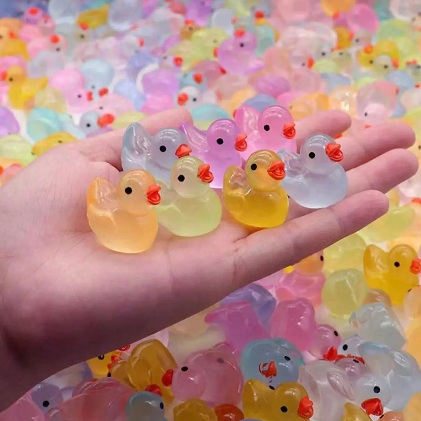 Random Mix Mini Glowing Duck Toys, Colorful Resin Ducks for DIY Crafts, Phone Cases, Keychains, Fun Cartoon Animal Figurines, Handcraft