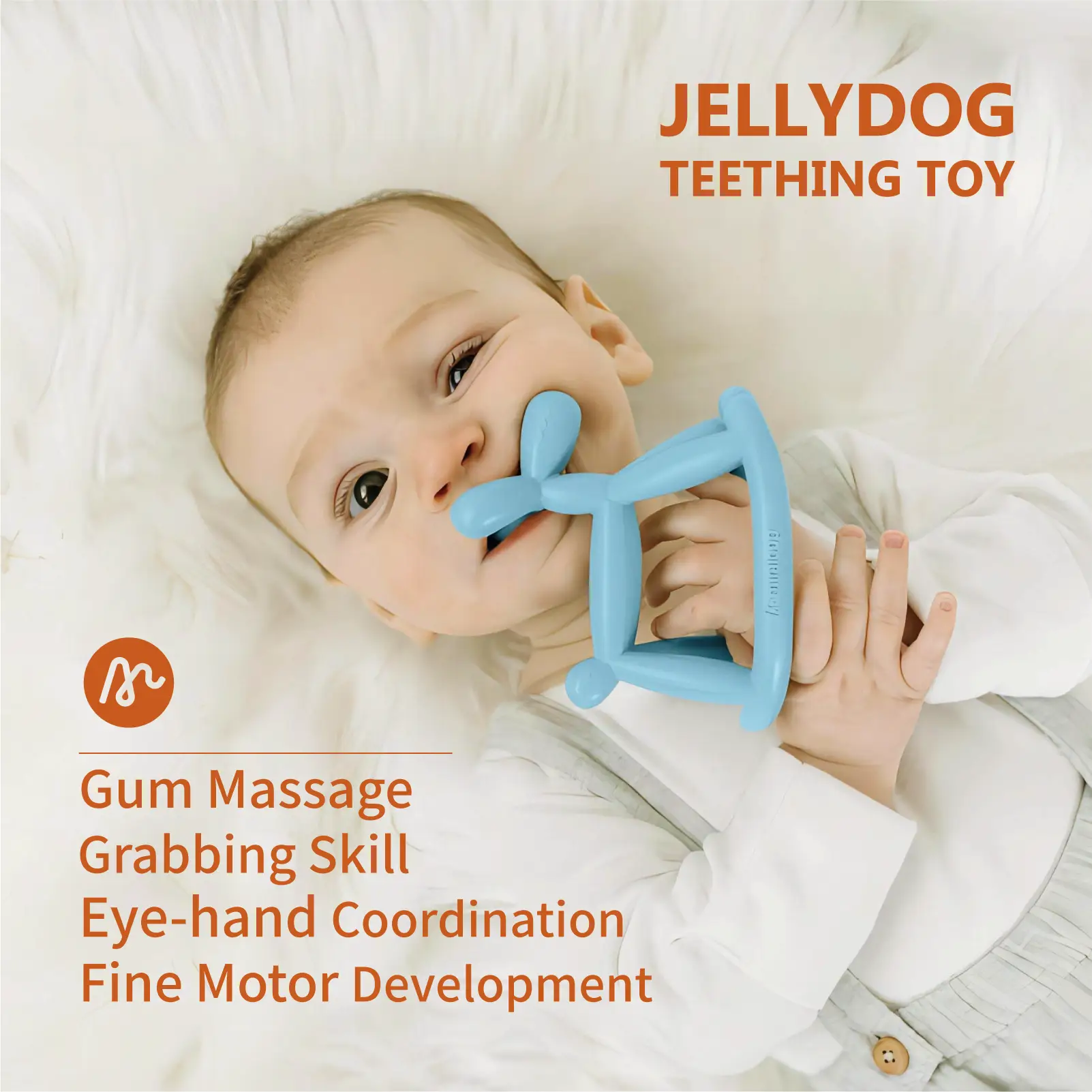 Miraloop Teething Toys for Babies, Jellydog Never Drop Food Grade Silicone Rocking Teether, Prevent Choking & Odorless Baby Teether, Less Dust and Hai
