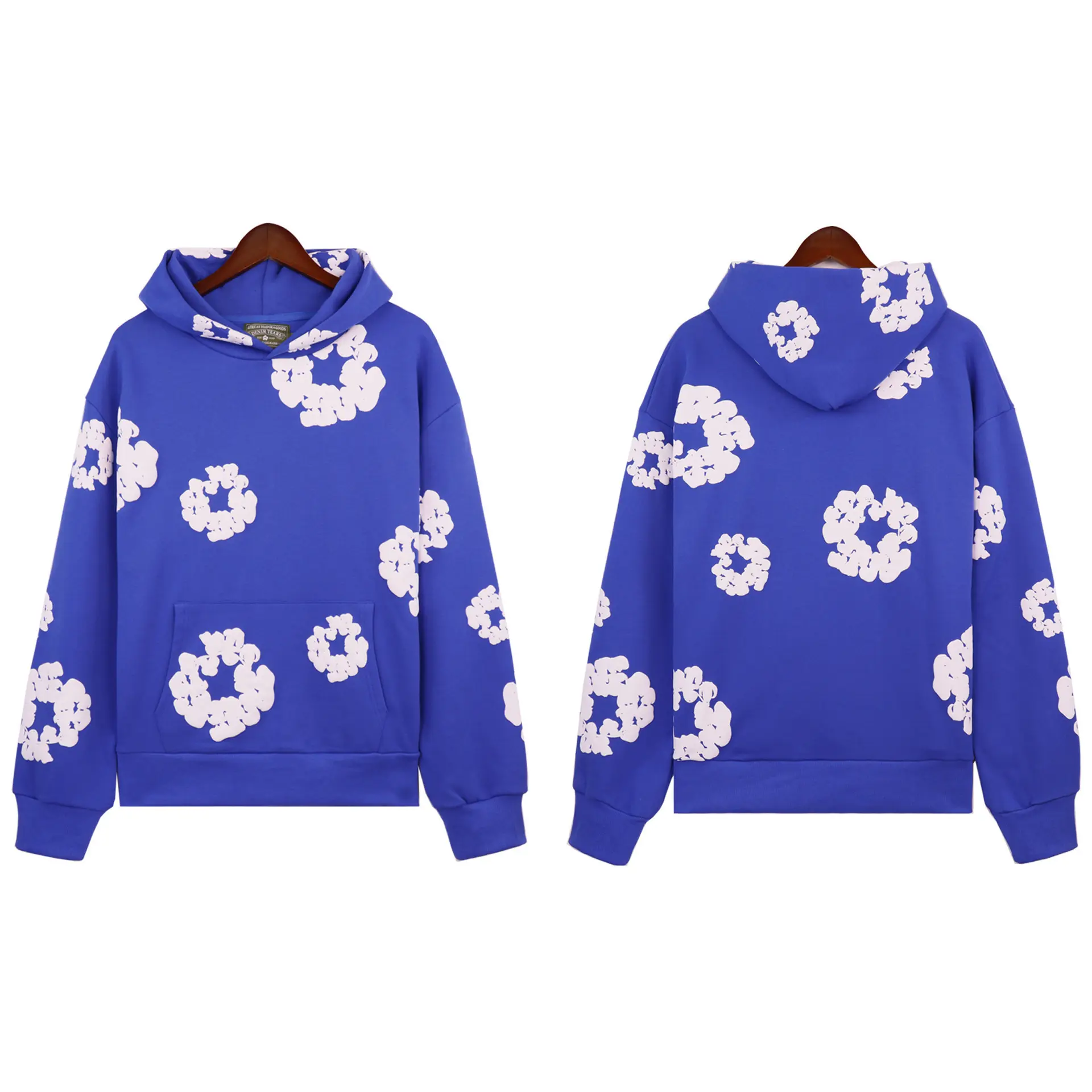 Blue hooded sweatshirt (white floral wre