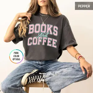 Comfort Colors® Books and Coffee Shirt, Gift for Book Lover, Bookish T-Shirt, Reading Shirt, Bookworm Gift, Book Lover Shirt, Bookish Gift, Fabric, Sleeves
