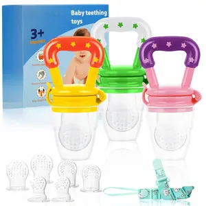 Baby Fruit Feeder/Food Feeder Pacifier (3 Pack)- Infant Teething Feeders |   Silicone Teether Feeder Babies |   Baby Feeding Essentials |   Food Pacifier for Babies - Pink