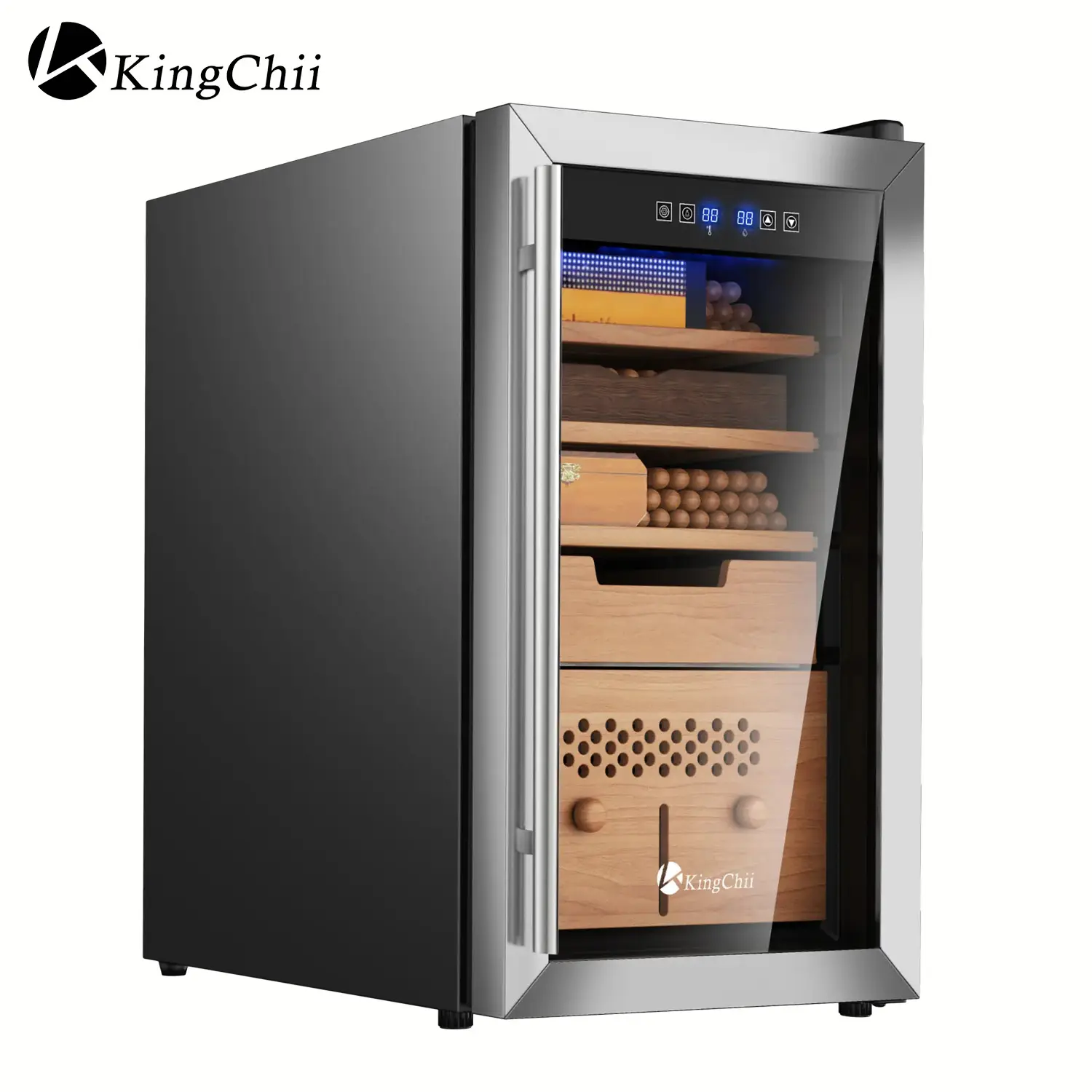 KingChii Upgrade 43L Smart Humidifier Cabinet, Household Electric Unit with Compression Temp-Humidity Control, Built-in Spanish Cedar Wood Shelves, Mold-Mildew Resistance for Premium Collections, Mold Mildew Resistance Smart Humidifier