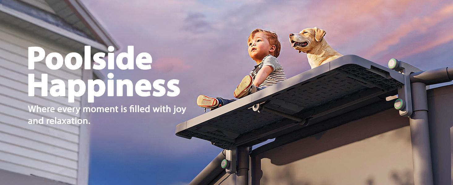 Poolside Bar, Swim Up Bar Exclusively for Above-Ground【Round & Oval 】 Pools. Patio Poolside Table Smart Fold Easy Maintenance, Weather Resistant Stable Tabletop