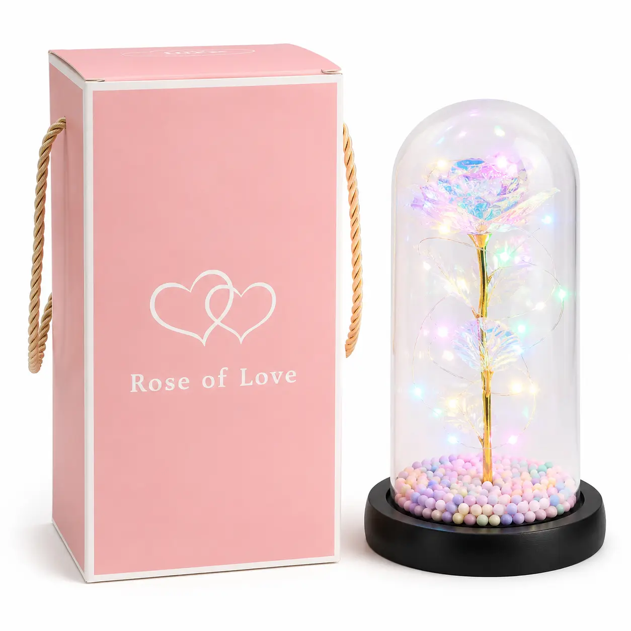 LED Forever Rose in Glass Dome, Eternal Crystal Flowers Rose with Light Up Romantic Gift for Women, Valentine's Day Mother's Day Birthday Anniversary Gifts for Wife Mom Daughter
