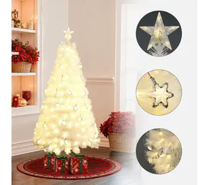 LuxenHome 5ft White Fiber Optic Christmas Tree w/ Star Top