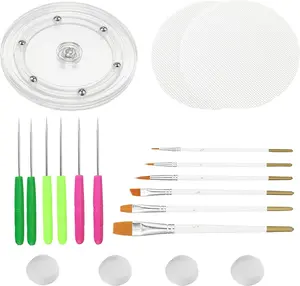 19PCS/Set Cookie Decorating Kit Supplies Including 1 Acrylic Cookie Turntable 6 Cookie Scribe Needle2 Silicone Mesh Mats 6 Cookie Decoration Brushes 4 Rubber Feet Bumpers - Home Improvement. Bakeware