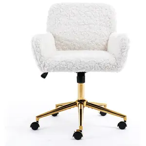 Furry Cute Office Chair Modern Swivel Desk Chair with Wheels Makeup Vanity Chairs with Back - Alpaca Fleece Upholstered Rolling Chairs for Vanity Makeup Room Girls Women