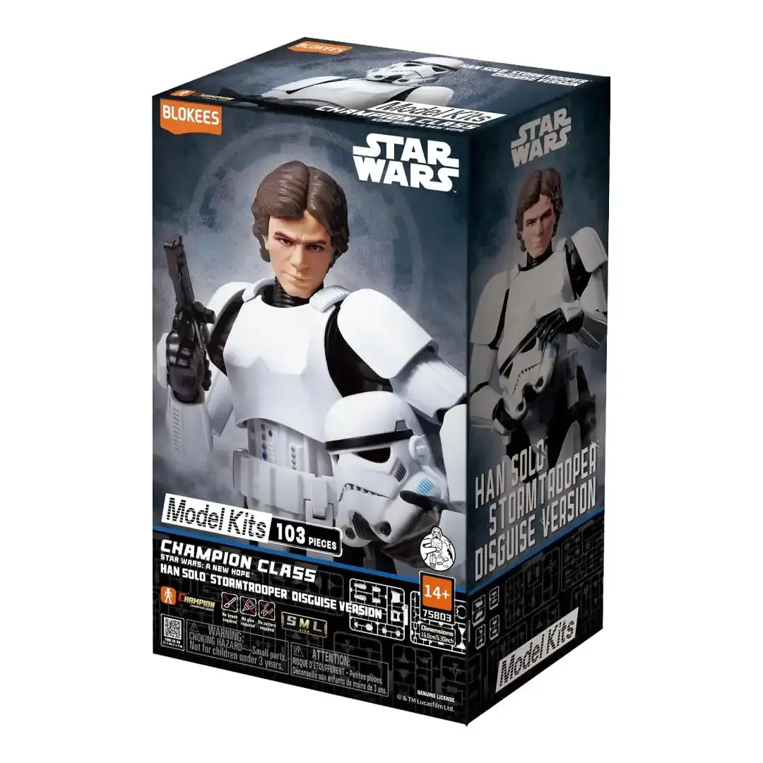 Blokees Star Wars IV: A New Hope Han Solo Stormtrooper Disguise Building Model Kit - ABS-PVC-POM, Action Figure Set, Authentic Character Recreation, Approx. 6.30 in Collectibles, Default, Blaster Rifle, Holster-Included Toy Set