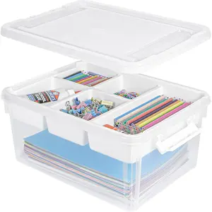 17 Quart Plastic Storage Box with Removable Tray Durable Craft Storage Box Stackable Storage Container for Organizing Beads, Artwork, Sewing Supplies, Playdough (Transparent)