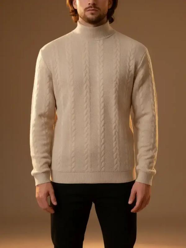 Men's solid color knitted jacquard turtleneck sweater is comfortable, warm and windproof, and can be layered. Casual, comfortable, regular slim fit long-sleeved sweatshirt, suitable for autumn and winter wear, and for men's daily outfits.
