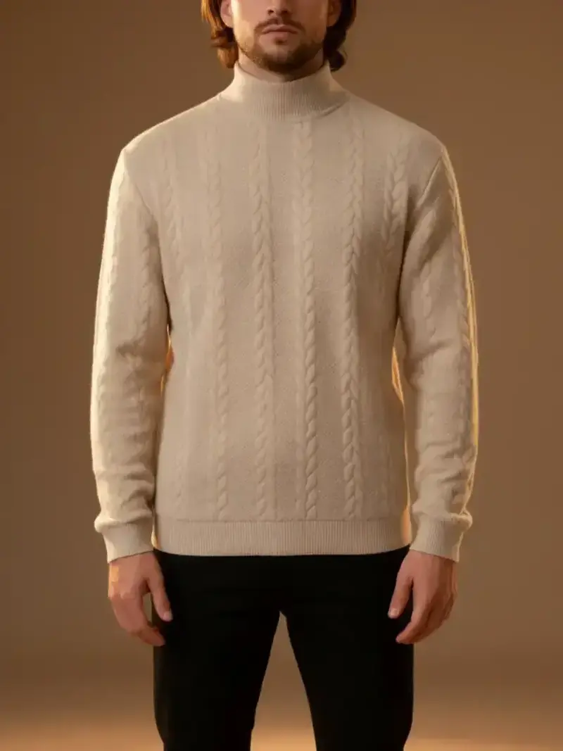 Men's solid color knitted jacquard turtleneck sweater is comfortable, warm and windproof, and can be layered. Casual, comfortable, regular slim fit long-sleeved sweatshirt, suitable for autumn and winter wear, and for men's daily outfits.