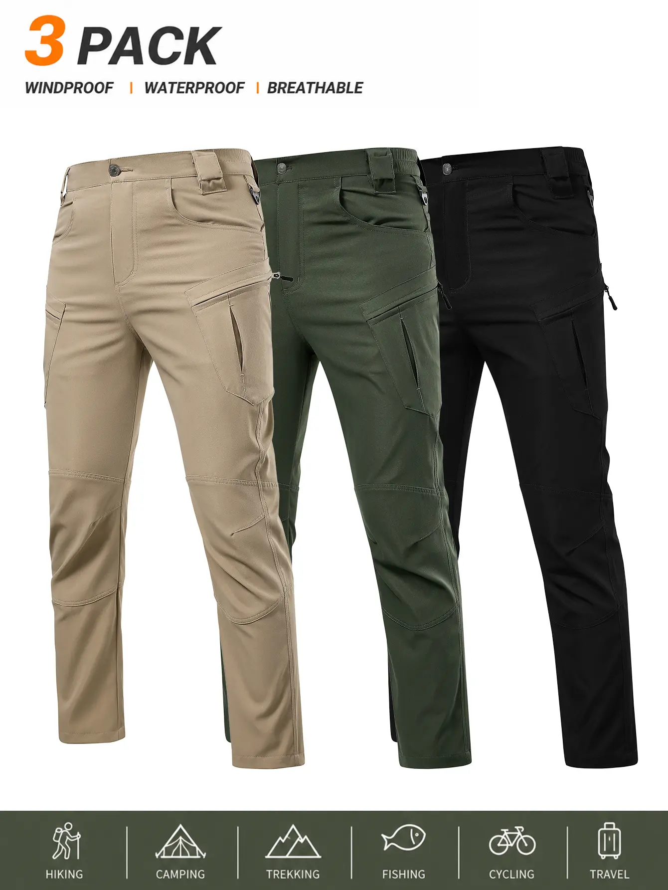 Men’s cargo pants, regular slim fit, skin-friendly breathable wear-resistant fabric, multiple zippered pockets—essential for everyday streetwear, commuting, and outdoor activities; a trendy wardrobe staple.