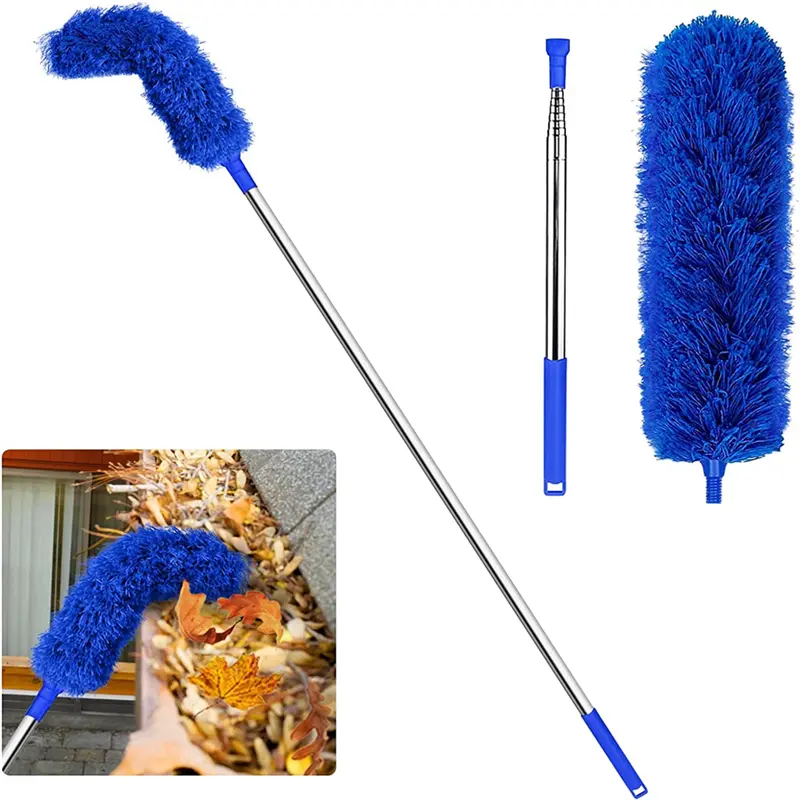 8.2Ft Telescopic Adjustable Gutter Cleaner Brush Set - Blue Bendable Roofing Guard Tool, 2-8.2Ft Length, Tools and Cleaning for Safe Gutter Leaf Removal