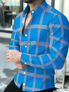 Men's Plaid Long Sleeve Shirt, Casual Business Fitted Top, Fashion Versatile Upper, Multiple Colors Available, Spring & Fall Wear