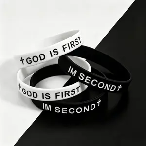 4PCS Silicone Bible Wristbands with Engraved "God is First, I'm Second" Bible Quote, Unisex Faith Reminder Jewelry for Men/Women, Religious Bracelets, Thoughtful Gifts