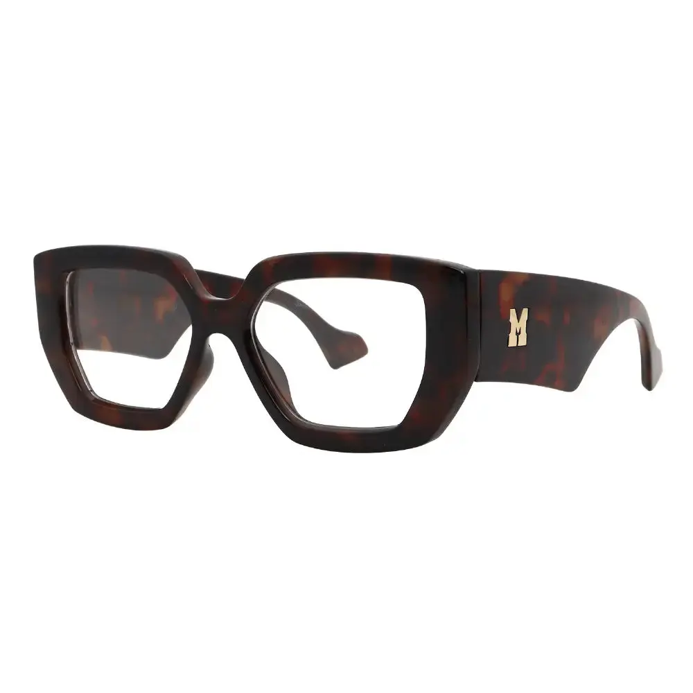 Mad Shade Bold Tortoise Rectangle Frame with Clear Lens & Gold M Logo – Oversized Statement Glasses #43 Mad Shade Bold Tortoise Rectangle Frame with Clear Lens & Gold M Logo – Oversized Statement Glasses #43